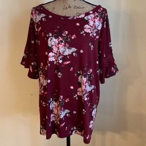 Plus Size SJS Burgundy Flowered Tunic Size 2x